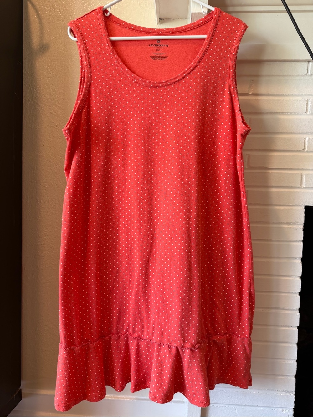 Liz Claiborne Sleepwear Coral Polka Dot Ruffle Hem Nightgown Night Dress XXL